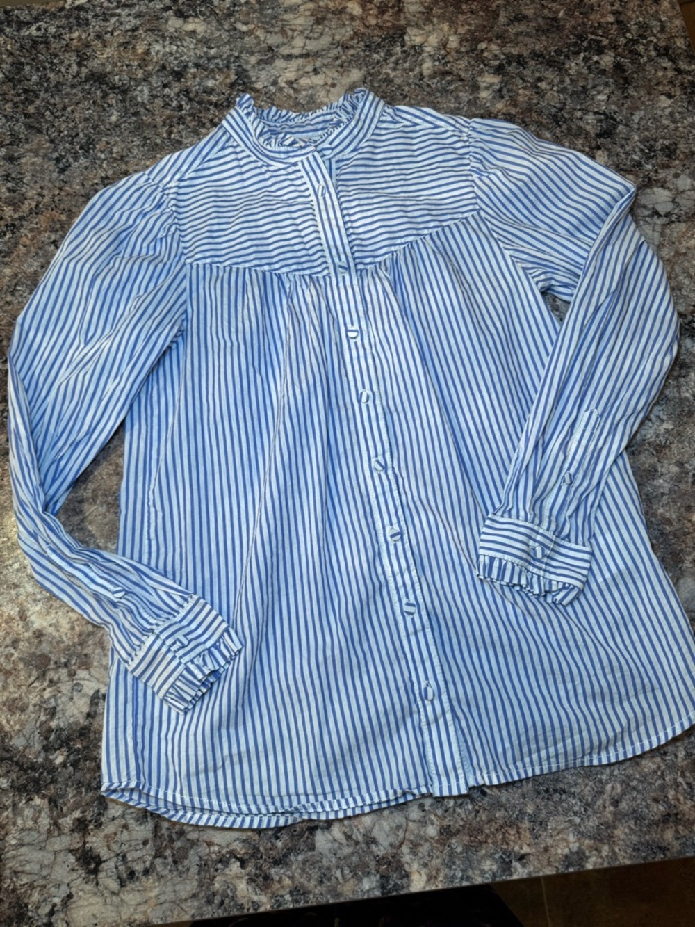 J.Crew Ruffle-Trim Shirt in Striped Cotton Poplin